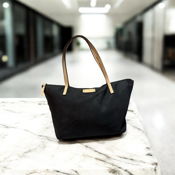 KATE SPADE Black Tote with Tan Straps - Picture 1 of 8